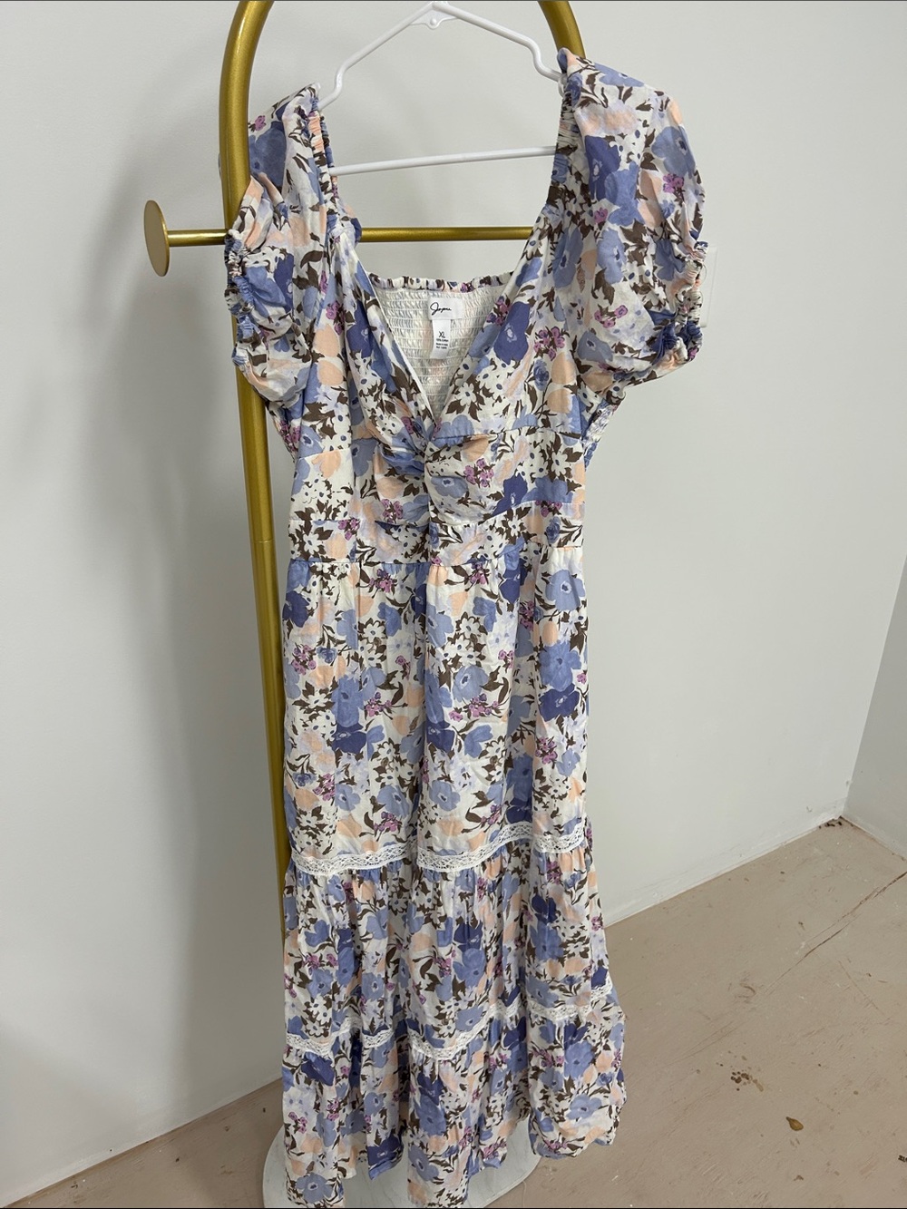Floral Tiered Maxi Dress in Lavender and Cream